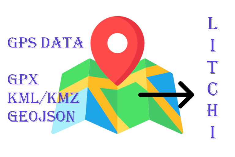 A logo showing GPX, KML/KMZ, and GeoJSON with an arrow pointing to Litchi